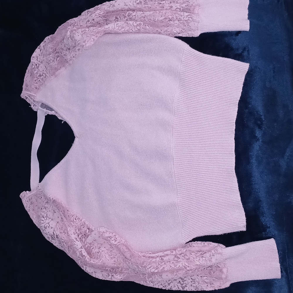 Elegant Pink Lace Sleeve Women's Top